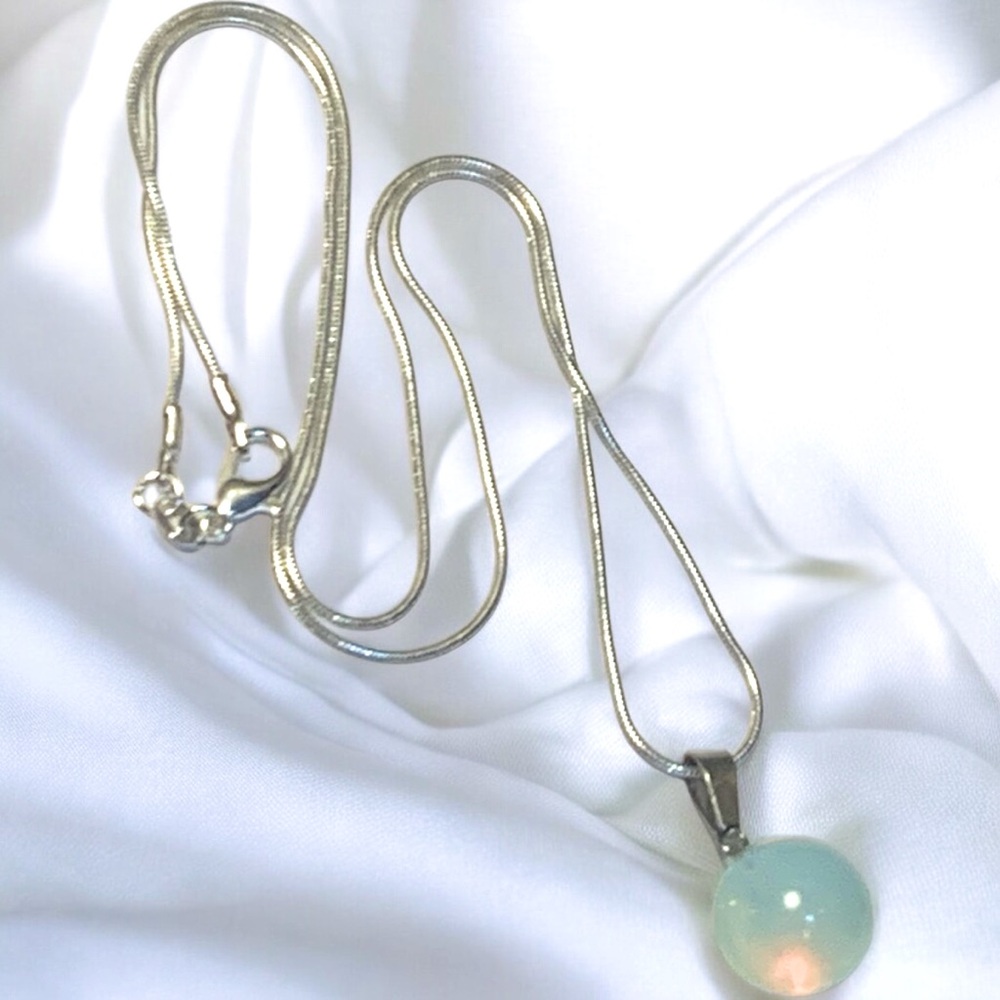 Moonstone Round Pendant & Sterling Necklace With Snake Chain & Lobster Clasp - Picture 5 of 8